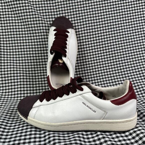 Moncler Ms. Moncler Angeline White Leather Sneaker Maroon Red Accent EU 40 US 10 - Picture 1 of 6